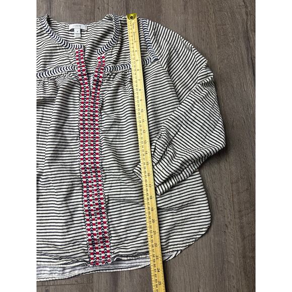 J.Crew Striped Boho Peasant Blouse Size 10 Navy Embroidered Front Cotton - Picture 2 of 8